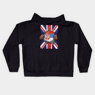 Serbia Flag Great Britain Flag Ripped - Gift for Serbian From Serbia Kids Hoodie